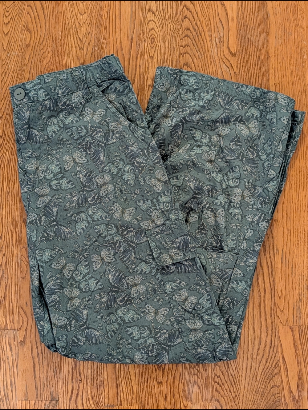 Art Class Girls Olive Green Butterfly Print Wide Leg Cargo Pants